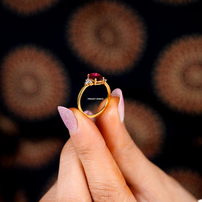 Pink Stone Solitaire Yellow Gold Brillant Cut Diamond Stud Ladie's Engagement Ring, Hand crafted with love