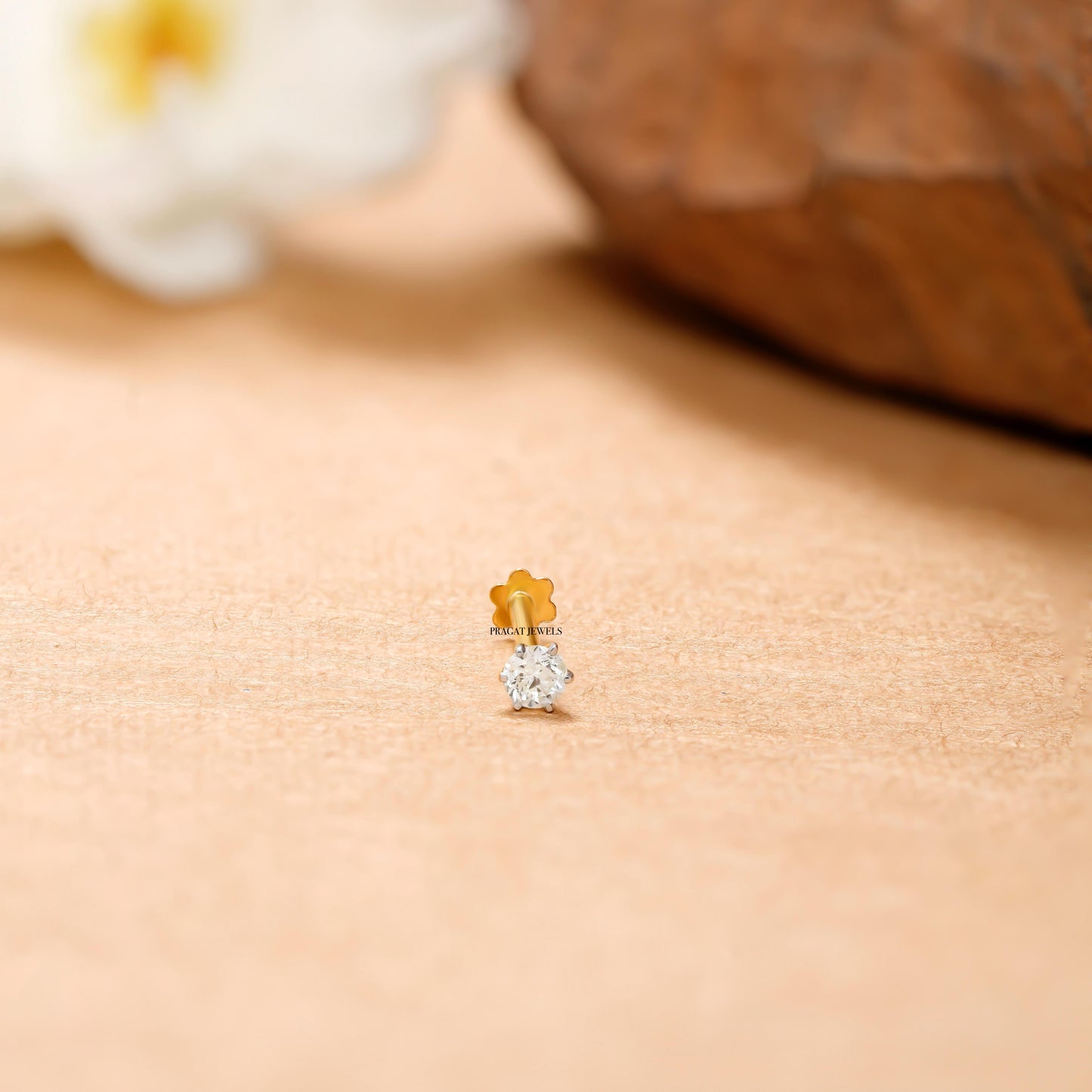 18kt Gold Single Diamond Nosepin  Elegant Nose Jewelry for Women Gift For The Percious One.