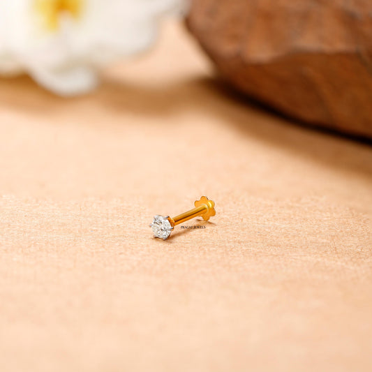 18kt Gold Single Diamond Nosepin  Elegant Nose Jewelry for Women Gift For The Percious One.