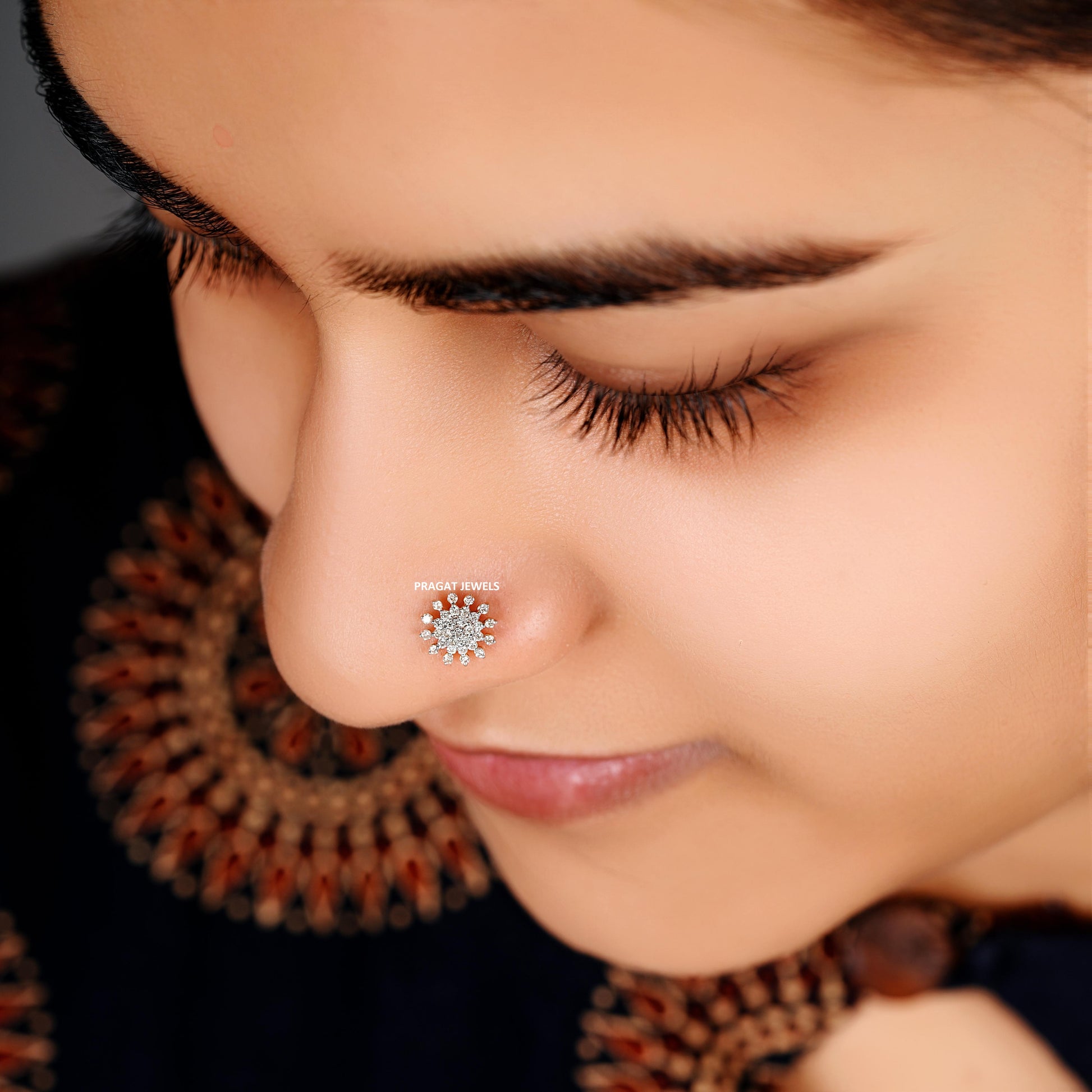 Indian Nose Stud Traditional Nose Stud Indian Nose pin Diamond Nose Piercing Unique Nose Stud 18K Yellow gold Nose Stud  Shape Nose Stud - PRAGAT JEWELS