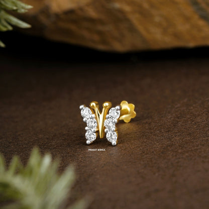 Twilight Butterfly 18KT Gold & Diamond Stud Nosepin  for women Gift for The Percious One.