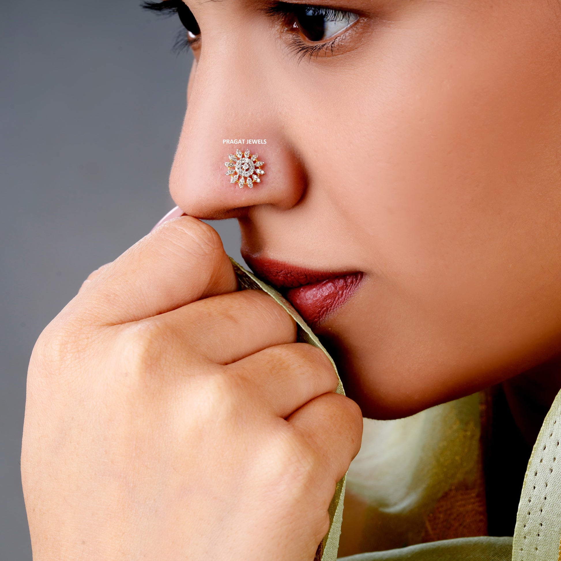 Stud Traditional Nose Stud Indian Nose pin Diamond Nose Piercing Unique Nose Stud 18K Yellow gold Nose Stud  Shape Nose Stud - PRAGAT JEWELS