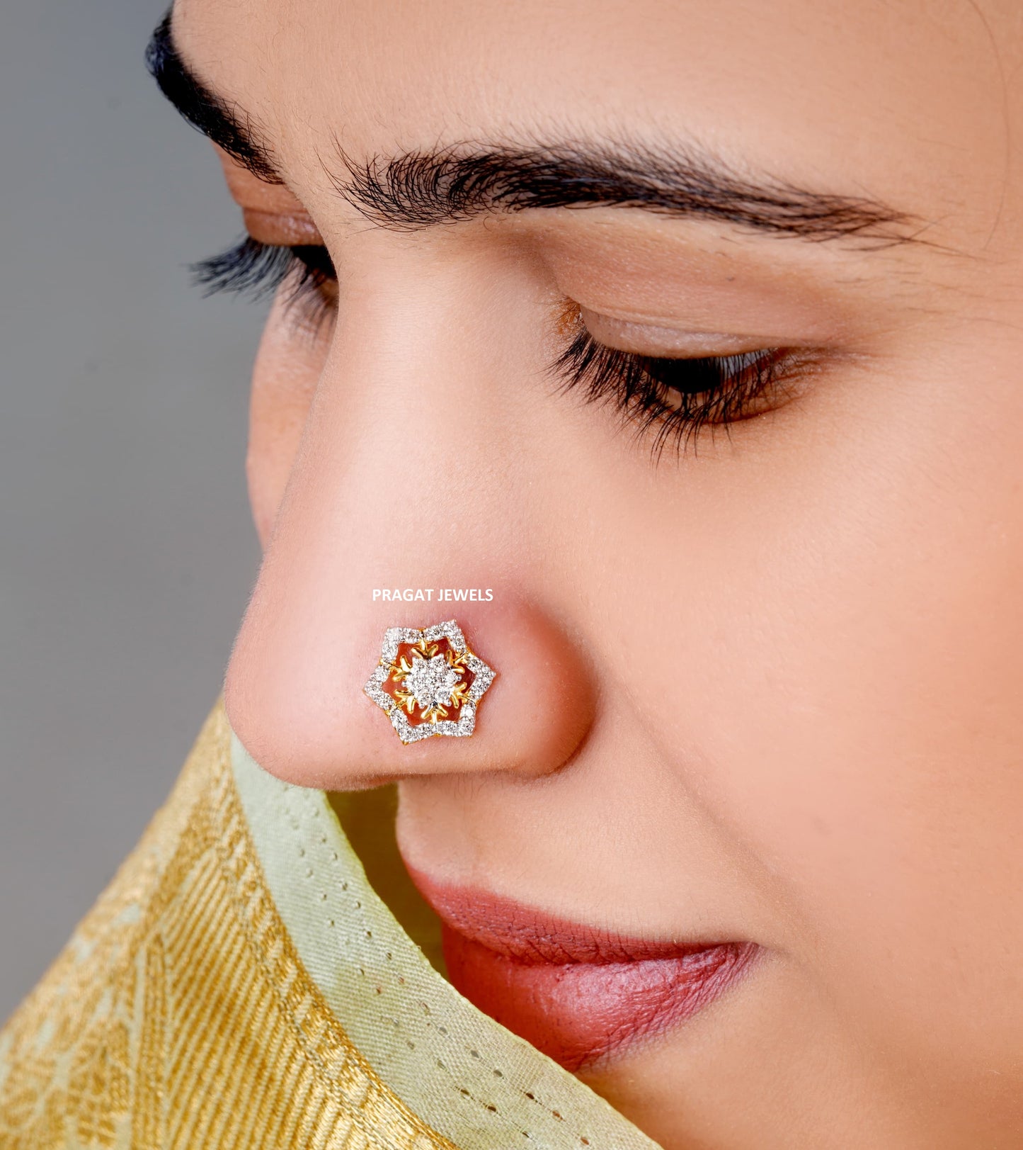 Diamond Stud  10mm medium size Cluster Nosepin A precious Gift for The Percious One.