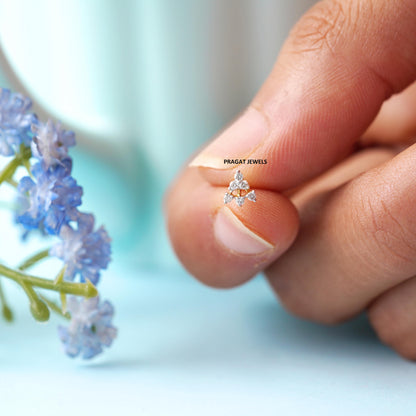 CrossOver Flower's 18K Gold Nosepin with 7 Natural Diamonds Floral Design Diamond Stud Nose Ring for Women Yellow Gold With ,Handcrafted With Love. - PRAGAT JEWELS