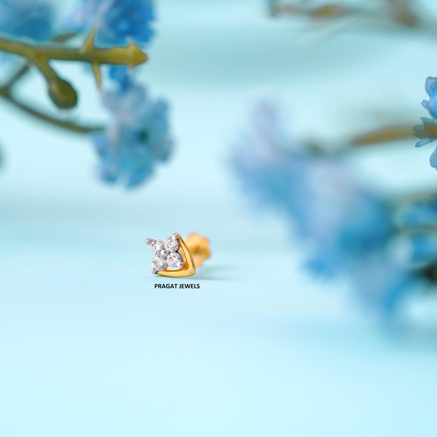 18K Gold Nosepin with 4 Natural Diamonds – Floral Design Diamond Stud Nose Ring for Women - PRAGAT JEWELS