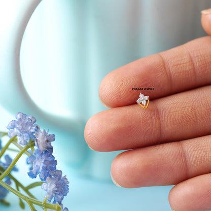 18K Gold Nosepin with 4 Natural Diamonds – Floral Design Diamond Stud Nose Ring for Women - PRAGAT JEWELS