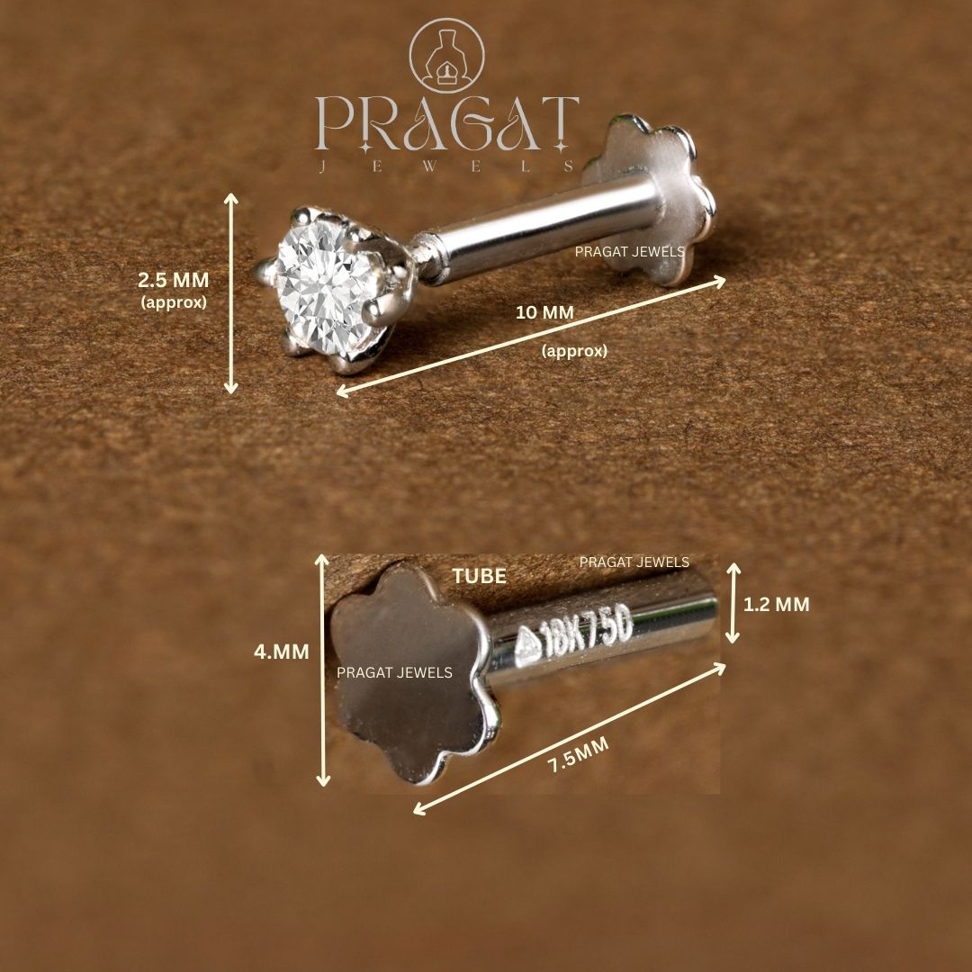 18kt White Gold Single Diamond Nosepin/Andi Elegant Nose Jewelry for Women Gift  For The Real Diamond Nosestud ,