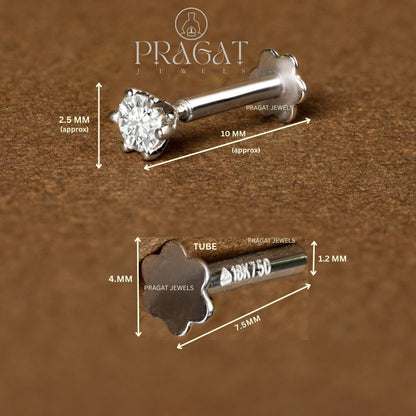 18kt White Gold Single Diamond Nosepin/Andi Elegant Nose Jewelry for Women Gift  For The Real Diamond Nosestud ,