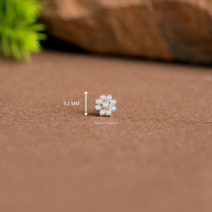 Flower Push Nosepin Stud, Indian Dangle Nose Stud, Tragus Stud, Helix Stud, Gold Nose Piercing,