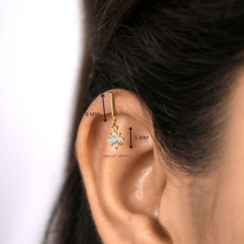 "18K Gold Diamond Helix Bugadi | Round Cluster Diamond  Earrings| Dainty  Earrings Jewelry for Women |