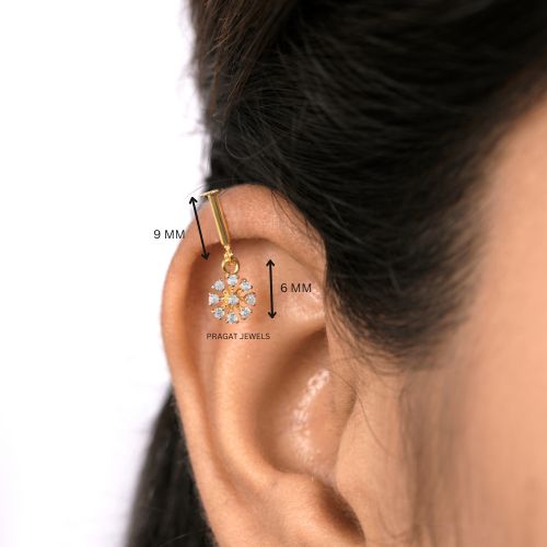 18K Gold Diamond Flower Stud Helix Bugadi Tragus, Conch Piercing