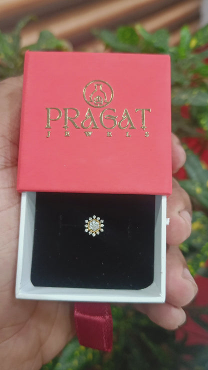 Natural Diamond Flower Stud for Nosepin Threaded Pin, Piercing Jewelry, Conch