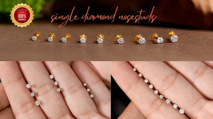 18kt Gold Single Diamond Nosepin/Nosestud/Andi Elegant Nose Jewelry for Women Gift For The Real Diamond Nosestud ,Conch ,lube,Rook , Buy diamond nosepin online - PRAGAT JEWELS